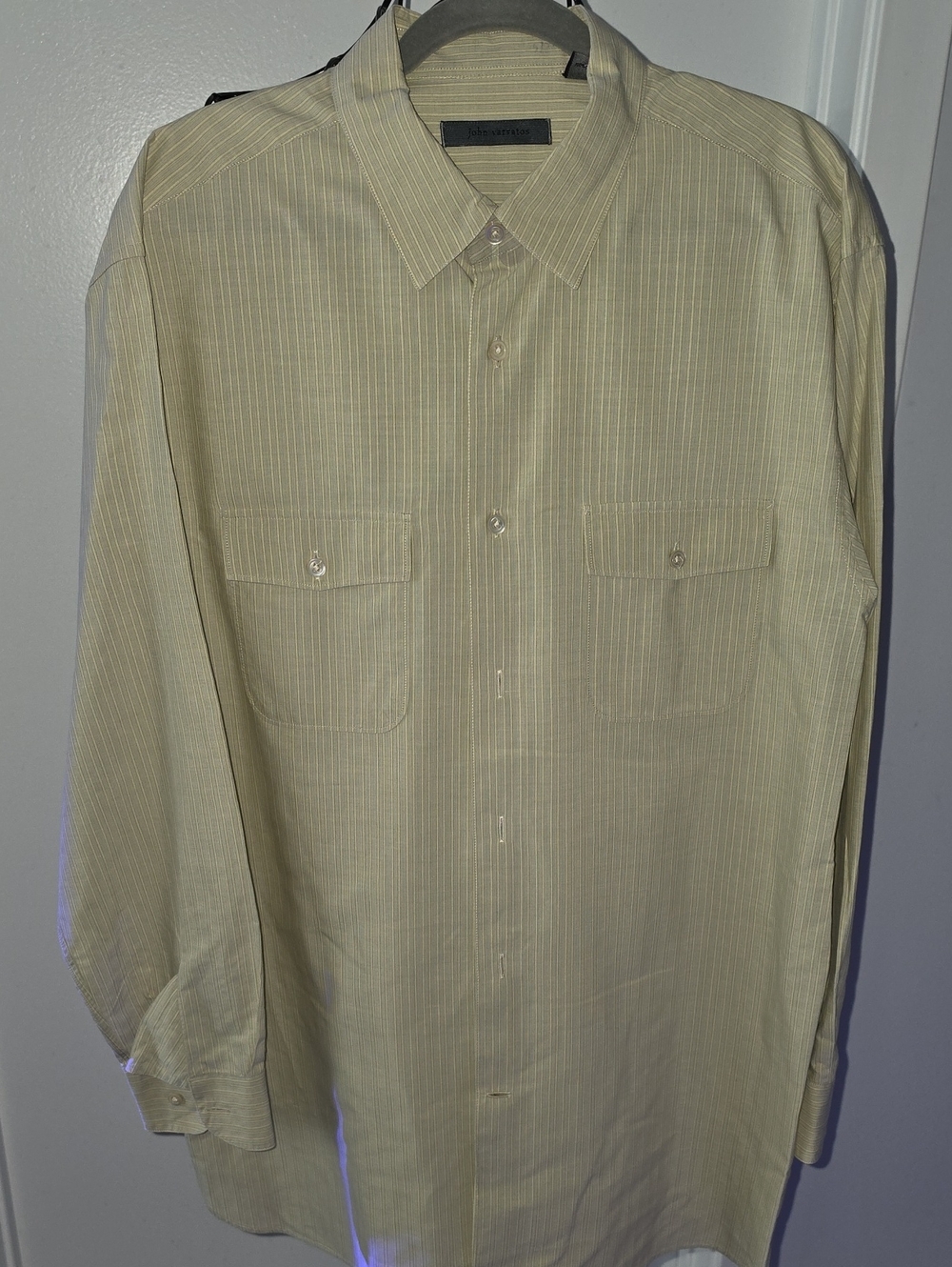 John Varvatos Light Beige Pinstripe Long Sleeve Button-Down Shirt